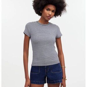 Madewell Womens Drapy Rib Striped tee Striped Short Sleeve XL Navy & White NWT